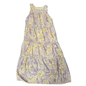 J JILL, Women's Maxi Dress, Yellow-ish & Purple Floral Paisley, XS Petite, Used